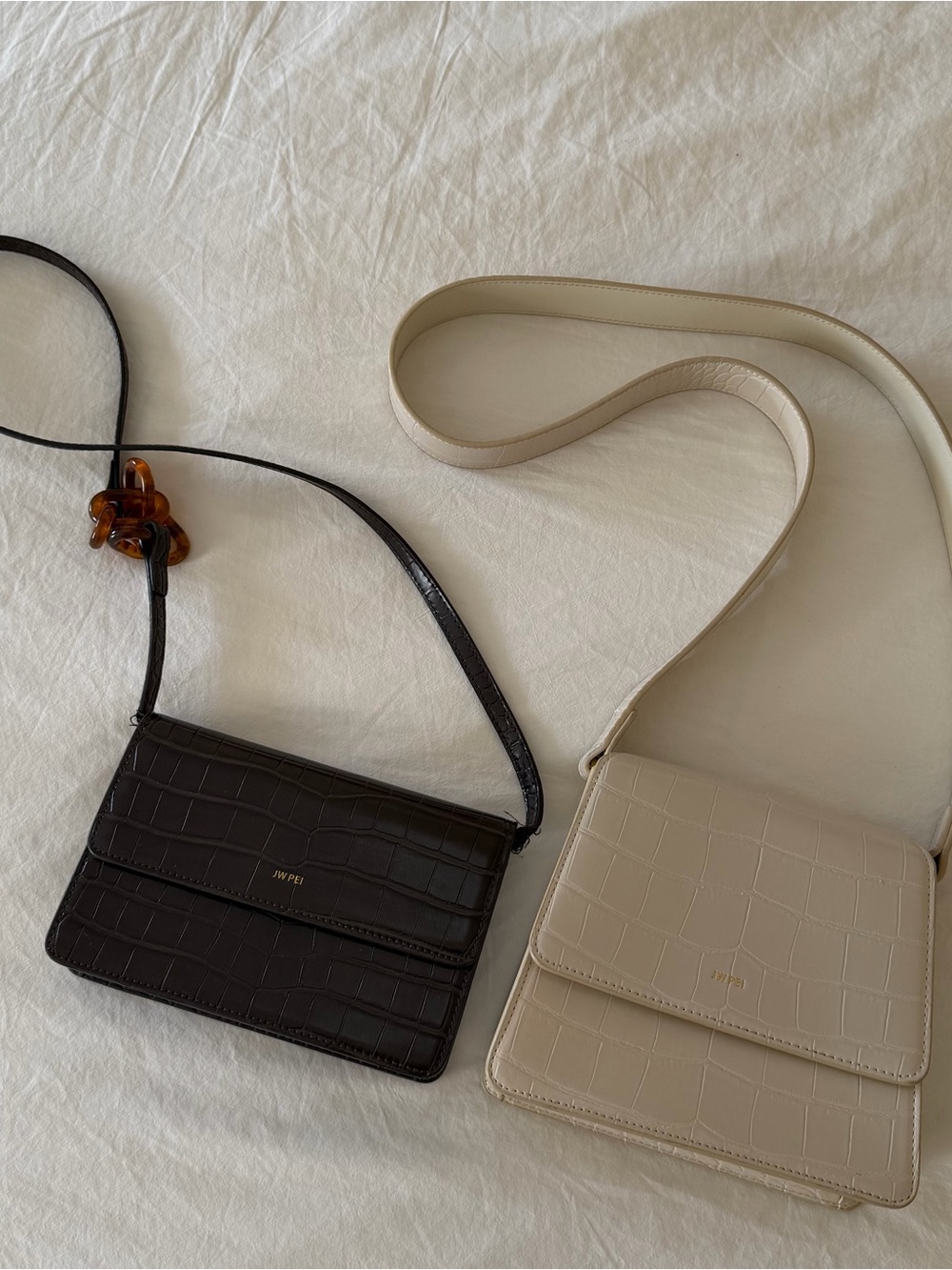 JW PEI Women's Croc-Embossed Leather Crossbody Bags in Brown and Cream (READ)